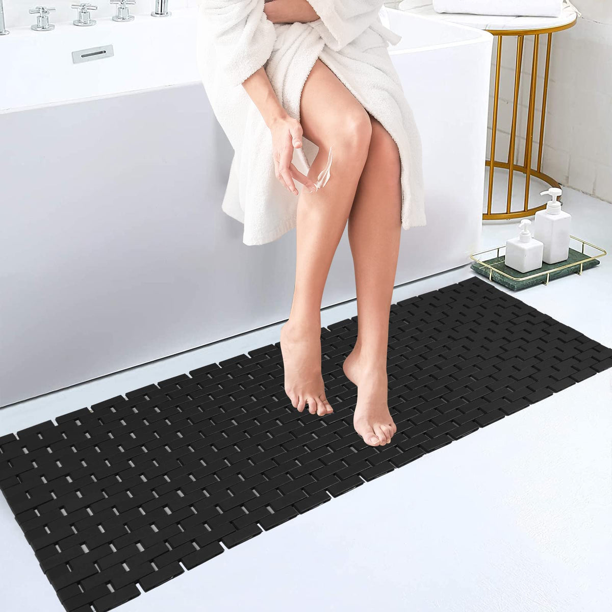 Rayon derived from Bamboo Bath Mat Bathroom Rugs Floor Wood Shower Bathtub Waterproof Non Slip Accessories 16x24 Inch Easy to Clean, Natural, 1 pc