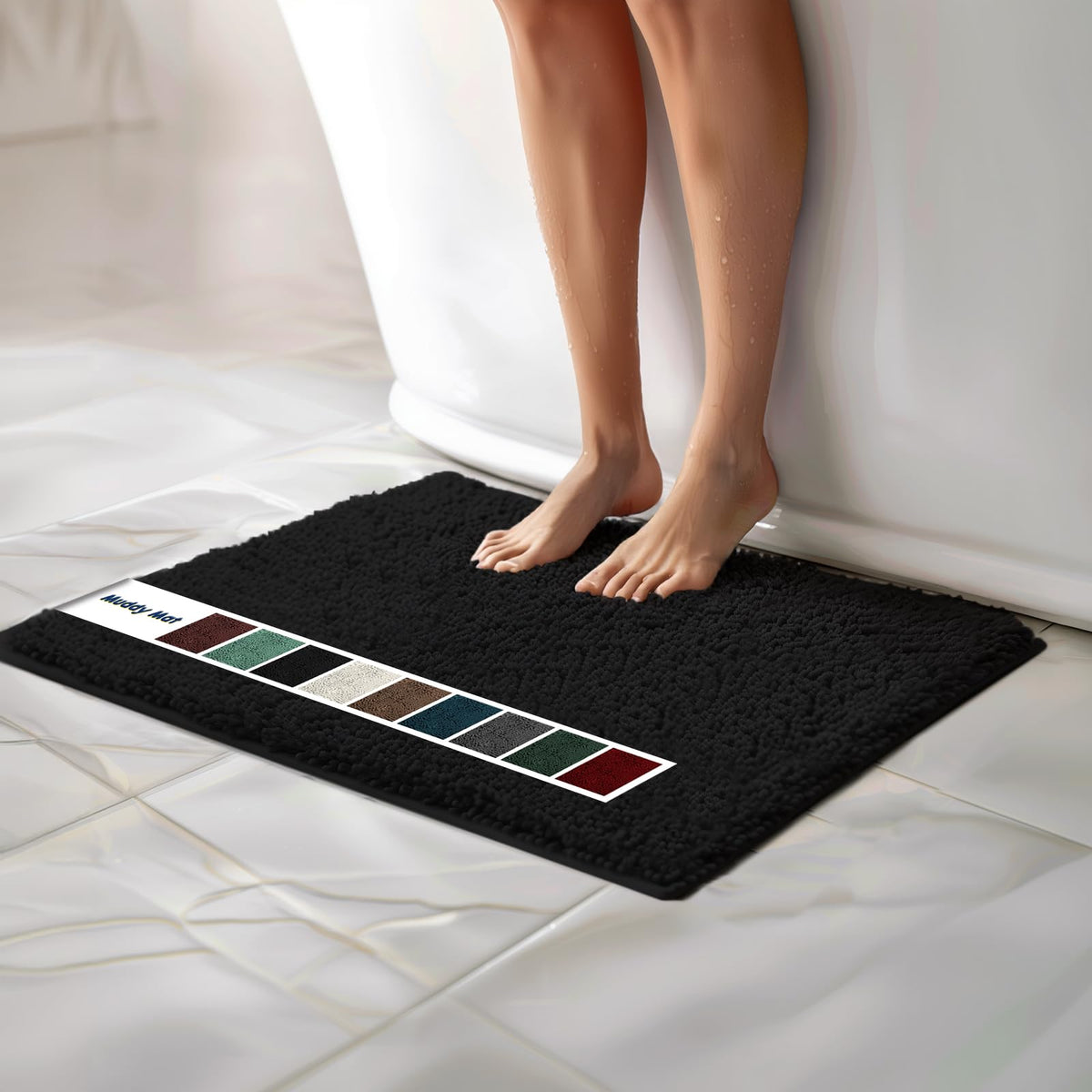 Muddy Mat Chenille Bathroom Rugs Quick Dry Microfiber Mats Non Slip Washable, Extra Thick, Soft and Highly Absorbent Bath Mats for Bathroom, Kitchen, and Shower Floor - Grey Medium 30"X19"