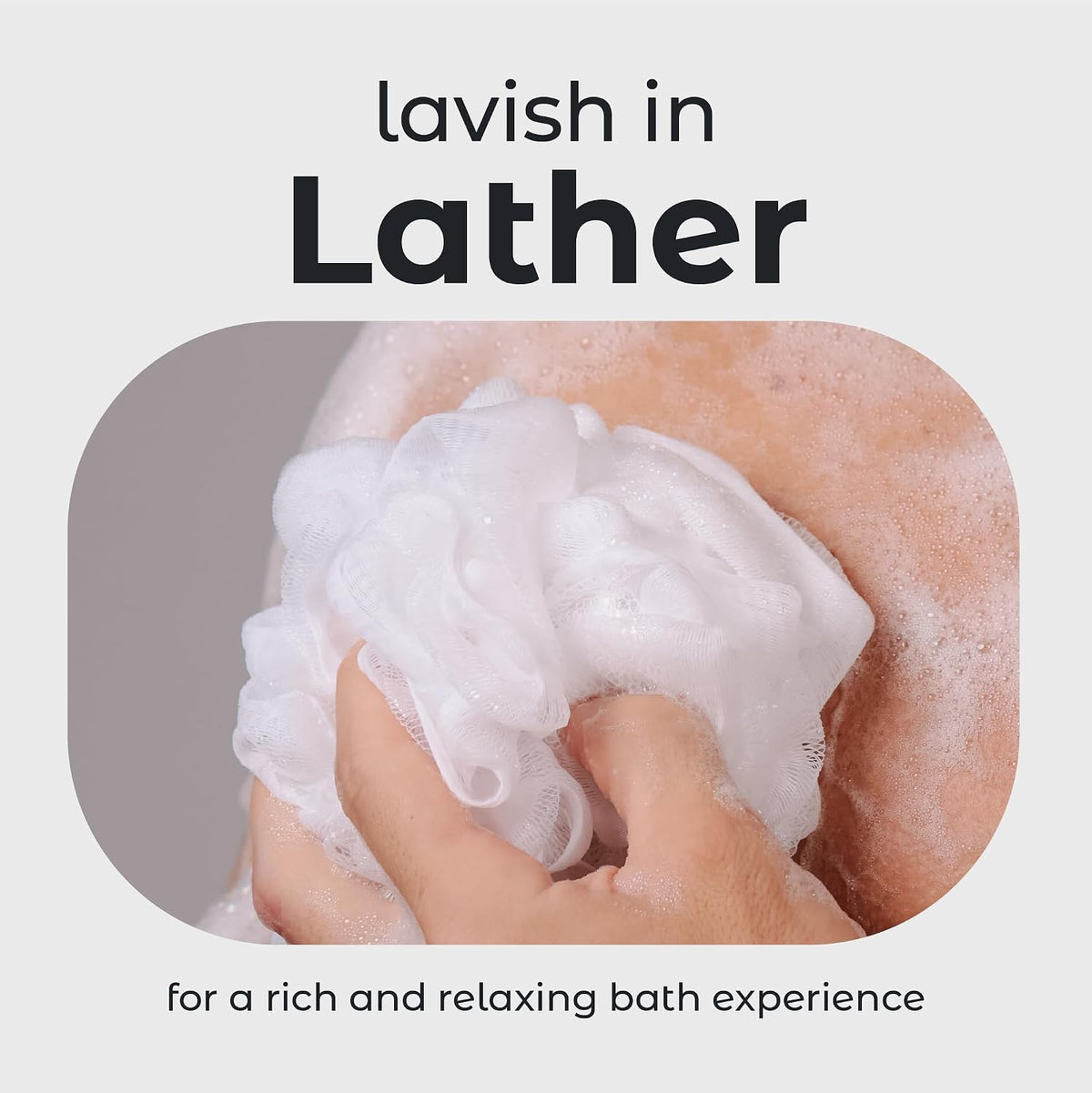 MainBasics Shower Loofah Sponge Pouf, Set of 3, Snow White