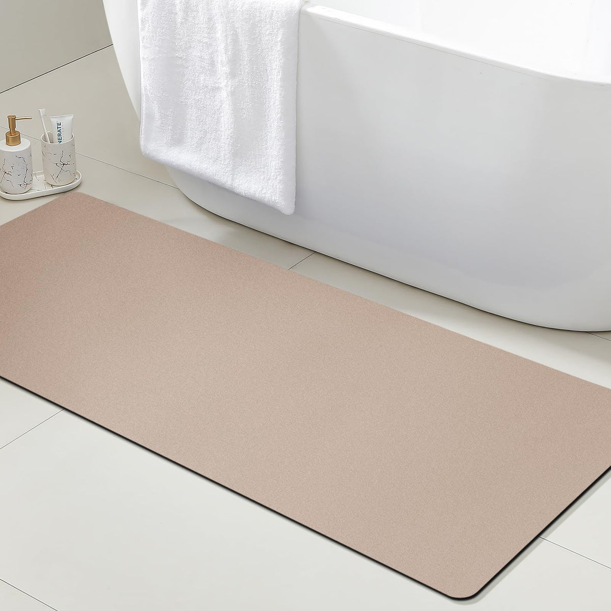 ACCUMTEK Non Slip Bath Mat, Thin Bathroom Rugs Fit Under Door, Quick Dry Bath Mats, Machine Washable Bath Rugs for Bathroom, Bathtub & Kitchen, Grey/Bordered/24 x17