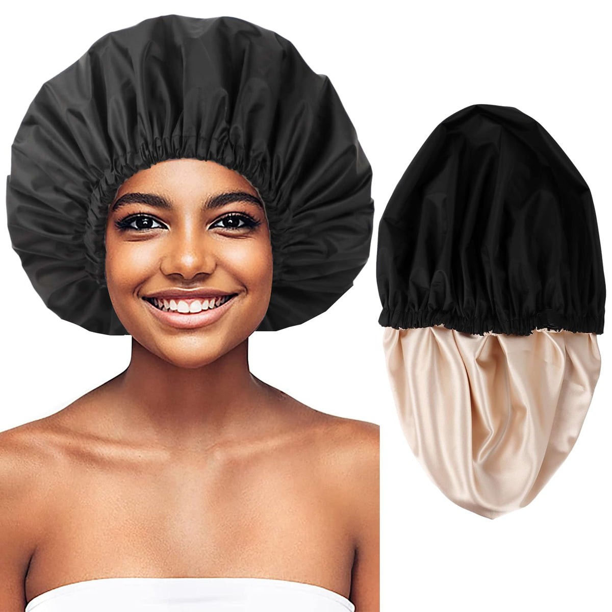 Shower Cap for Women Men Reusable Waterproof Bath Cap for Long Hair Braids