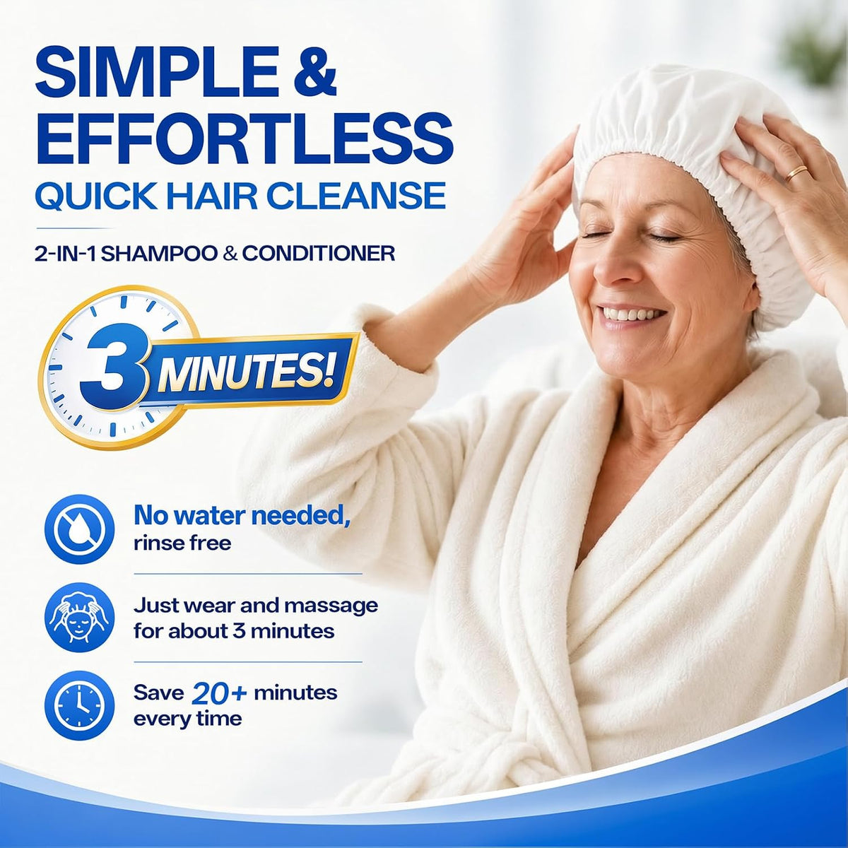 Tolnetr 8 Pack Shampoo Caps No Water Rinse Microwavable | Waterless Rinse Free Shampoo Cap Hair Washing for Bedridden Patients Post-Surgery Elderly Care, Camping | PH Balanced, Portable, Easy to Use