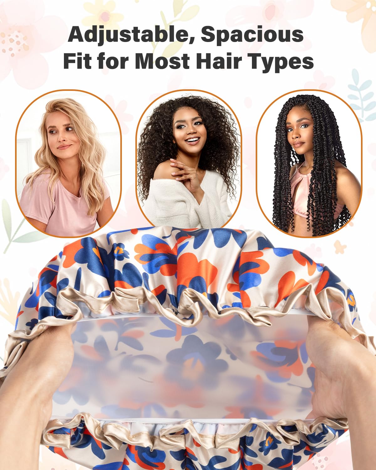 mikimini Large Shower Cap for Women Long Hair, Abstract Print, 2 Pieces