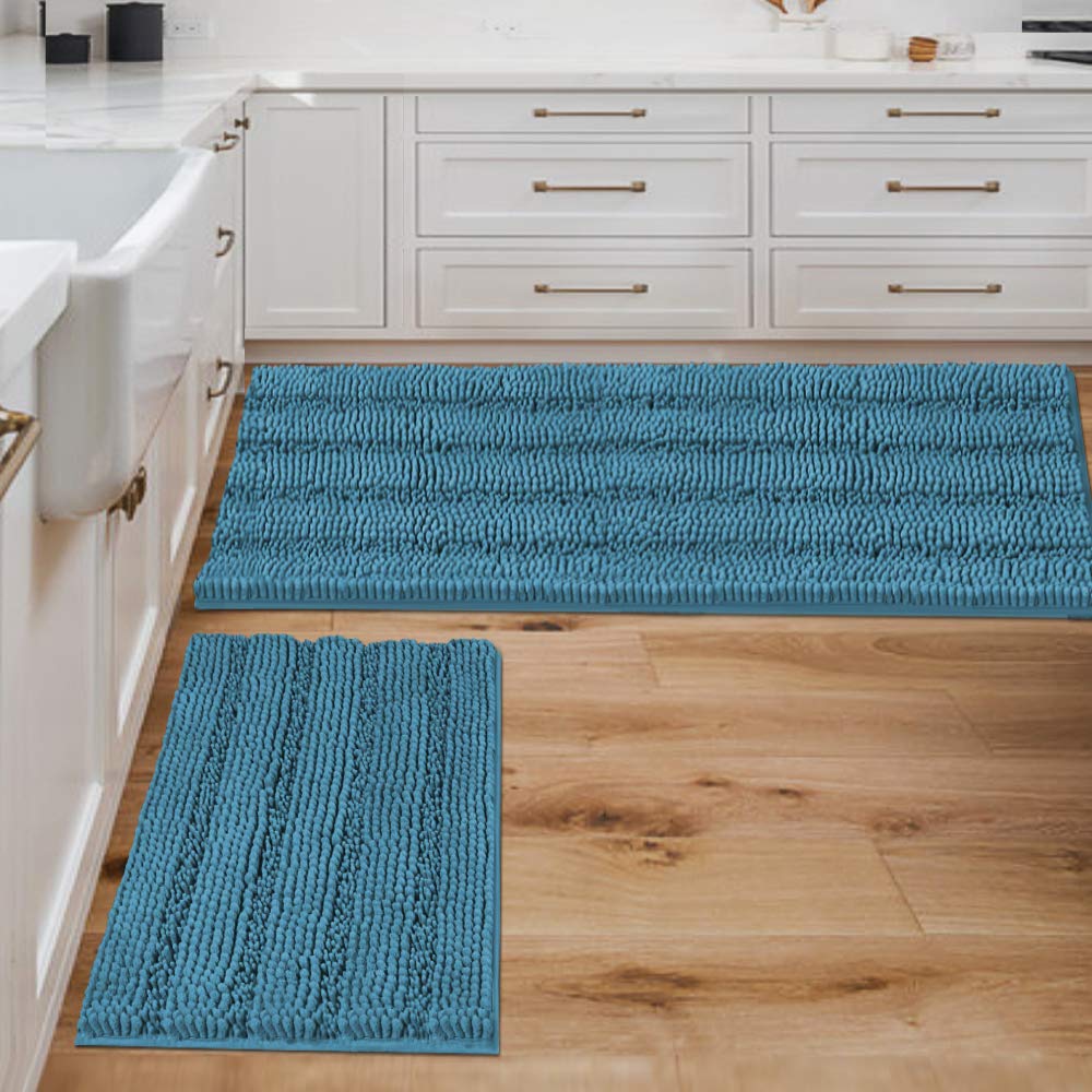 H.VERSAILTEX Grey Bathroom Rug Set Bath Mats, 2 Piece Bath Rugs Non Slip Thick Soft Chenille Striped Bath Rug Set, Bath Mats for Bathroom Sets (Grey, 20" x 32"/17" x 24")