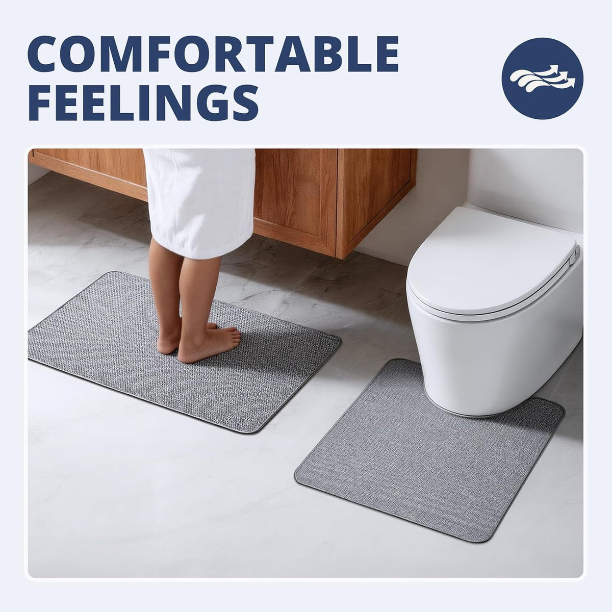 Bathroom Rugs Sets 2 Piece, Thin Bath Mat & U-Shaped Contour Toilet Rug Absorbent Quick Dry, Machine Washable, Non Slip Low Pile Bath Mats for Bathroom/Tub/Sink/Shower (27"x17" Plus 24"x20" U, Grey)