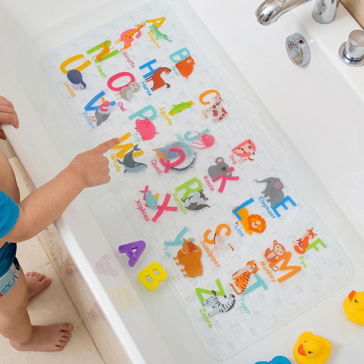 BEEHOMEE Kids Bath Mat for Tub, Non-Slip Toddler Bathtub Mat(Blue-Octopus)