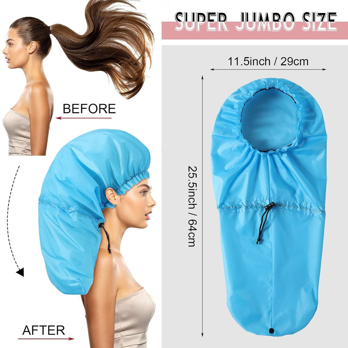 Eurzom 4 Pcs Large Shower Cap for Braids Locs, Red, Blue, Black, Gray