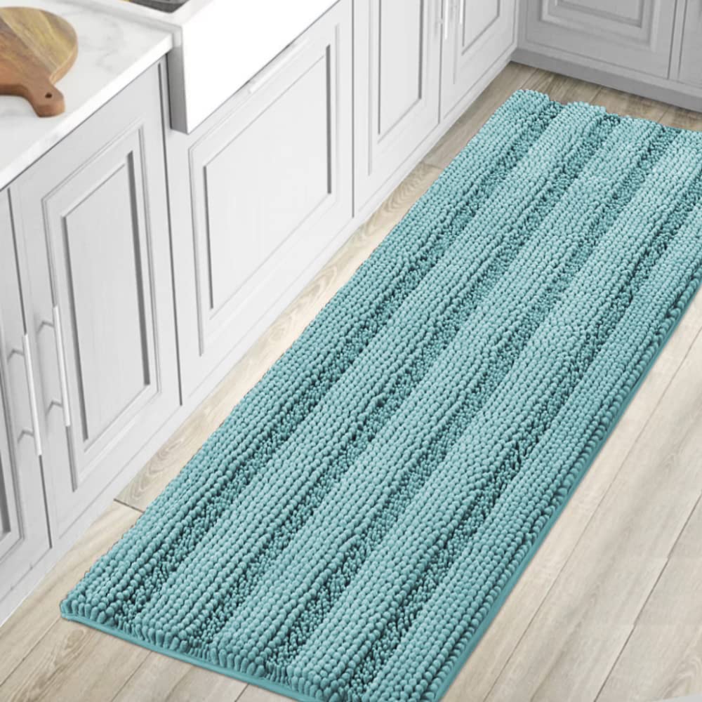 H.VERSAILTEX Grey Bathroom Rug Set Bath Mats, 2 Piece Bath Rugs Non Slip Thick Soft Chenille Striped Bath Rug Set, Bath Mats for Bathroom Sets (Grey, 20" x 32"/17" x 24")