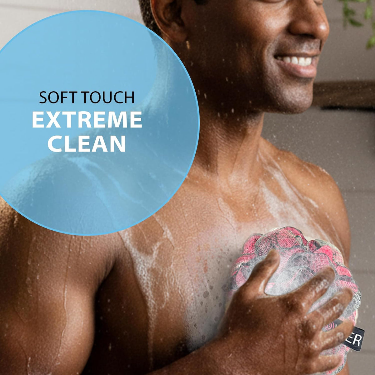 SHOWER BOUQUET Loofah-Charcoal Bath-Sponge XL-Color-4-Pack Extra-Large 75g