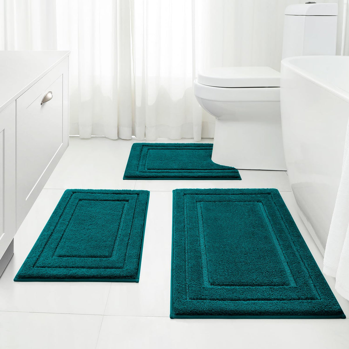 HOMEIDEAS Grey Bathroom Rugs Set of 3, Non Slip Bath Mats