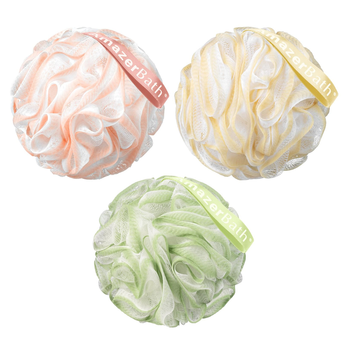 AmazerBath Loofah Sponge, Shower Loofah for Men and Women - Body Scrubber Loofa Set of 3 Classic Black & White Edge, Bath Sponge 60g/PCS