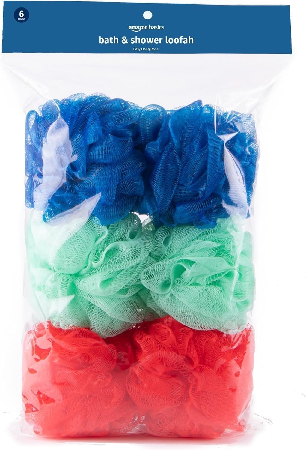Amazon Basics Exfoliating Bath and Shower Loofah, Multicolor, Pack of 6