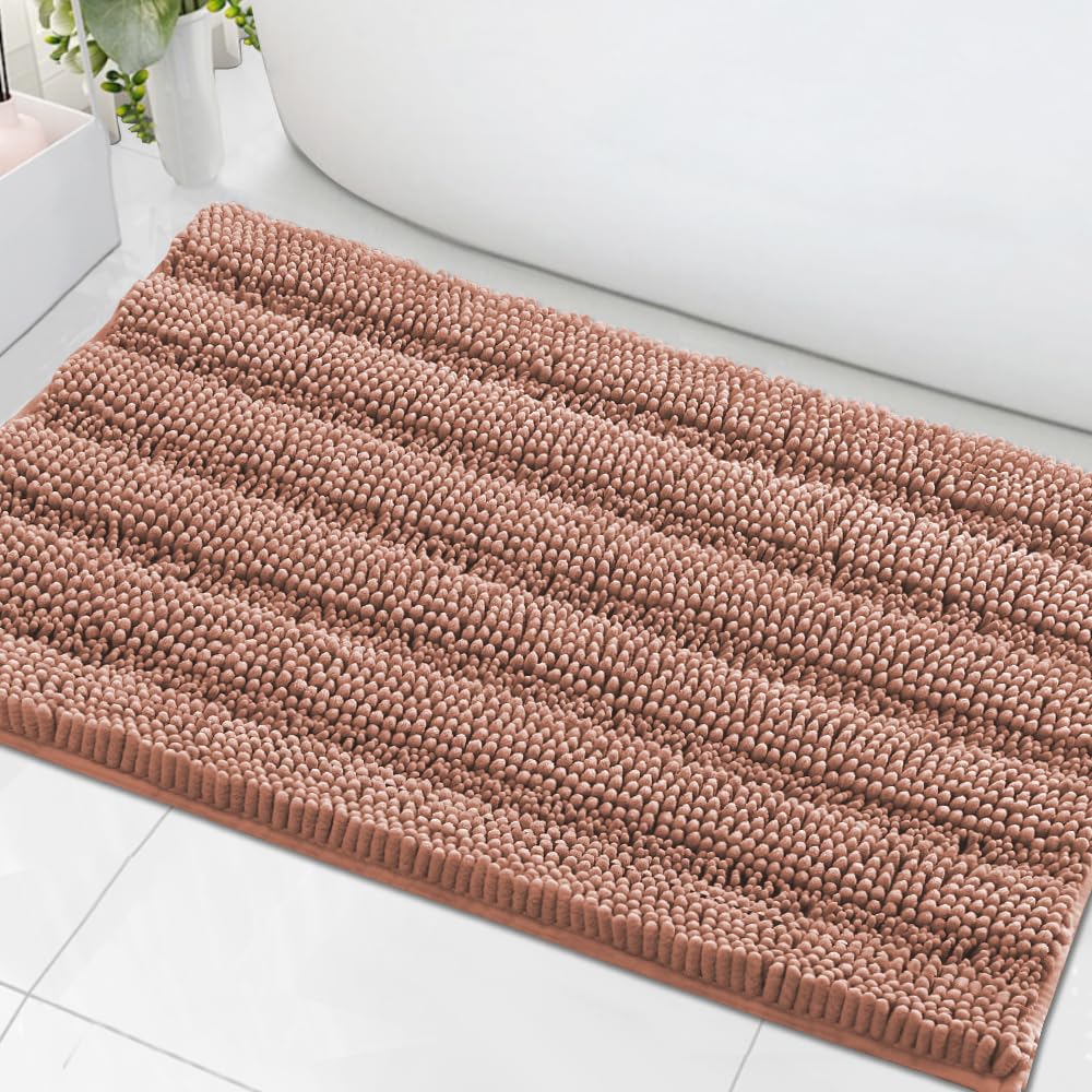 H.VERSAILTEX Grey Bathroom Rug Set Bath Mats, 2 Piece Bath Rugs Non Slip Thick Soft Chenille Striped Bath Rug Set, Bath Mats for Bathroom Sets (Grey, 20" x 32"/17" x 24")