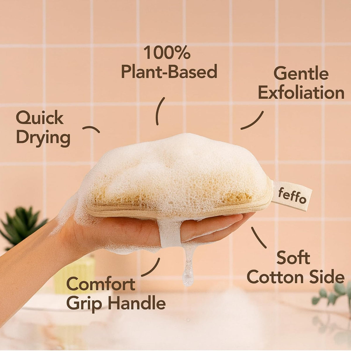 Natural Loofah Sponge for Body Scrub, Exfoliating Body Scrubber & Loofah with Handle, Exfoliating Pads, Loofah for Women, Men & Kids (2 Count - 1 Pack, Rectangular)