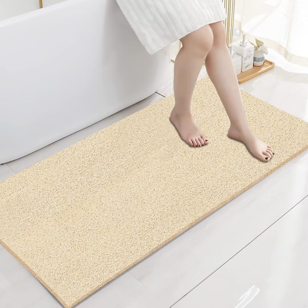 godehone Shower Mats Non Slip Without Suction Cups, PVC Loofah Bathroom Mats, Loofah Mats for Shower and Bathroom, Quick Drying, 15.7× 36 Inch, Beige