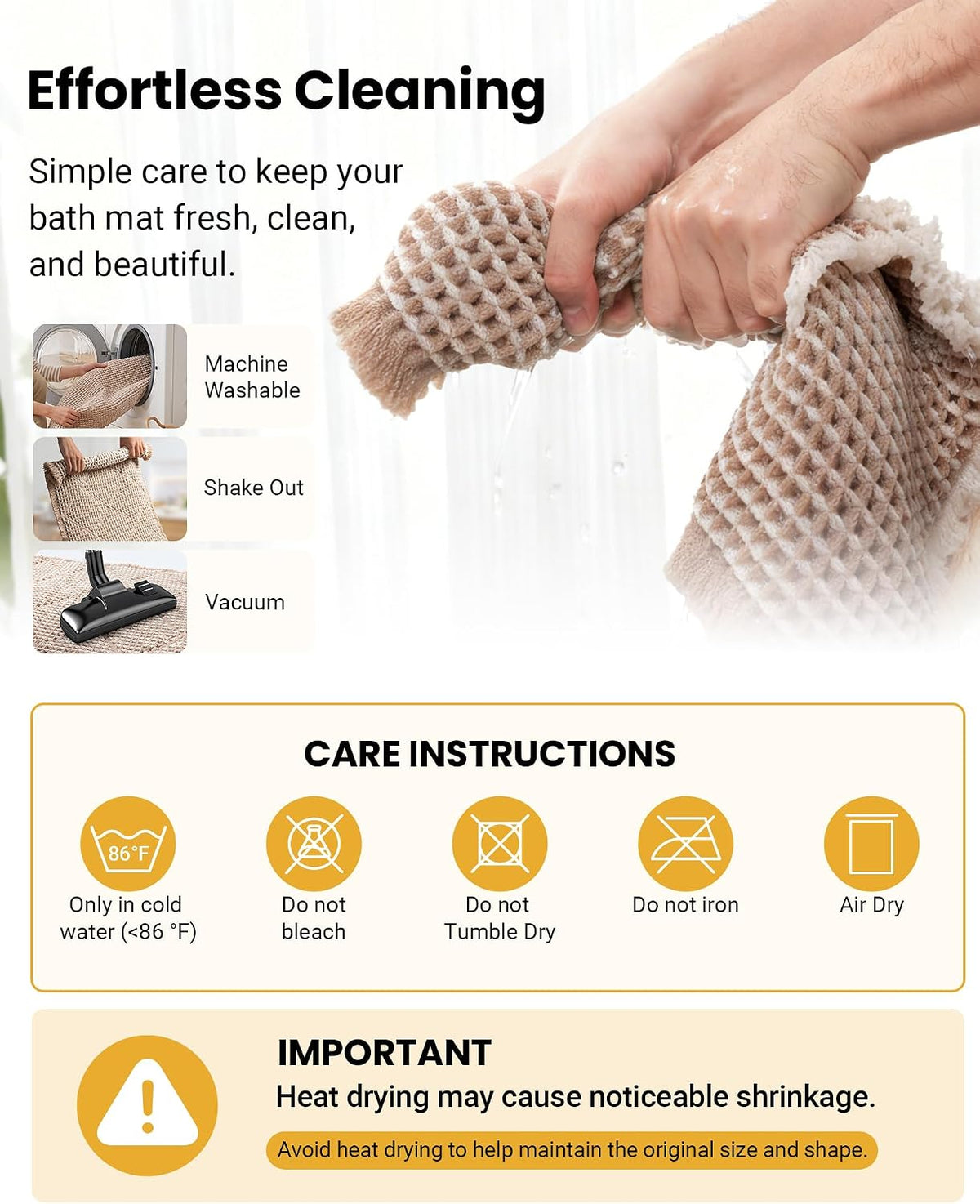 Furicher Waffle Bath Mat Set, Non Slip Bathroom Rugs 2 Piece, Brown & White