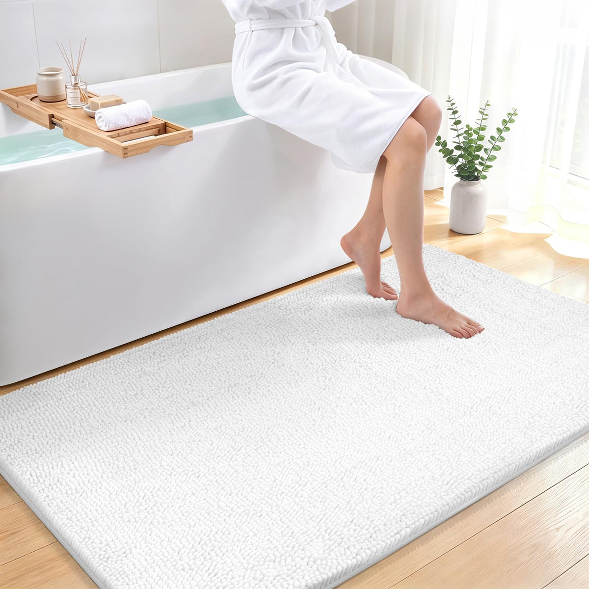 Bcoimo Small Bath Rug Mat,Chenille Extra Soft Navy Bathroom Mats for Floor