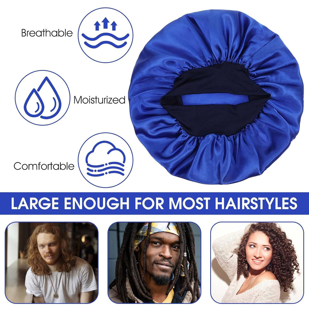 WLLHYF 18 Pcs Satin Bonnets for Sleeping, Large Silk Bonnet Wide Band Hair Bonnet Soft Elastic Hair Wrap Cap Silky Shower Cap for Black Women Men Curly Hair