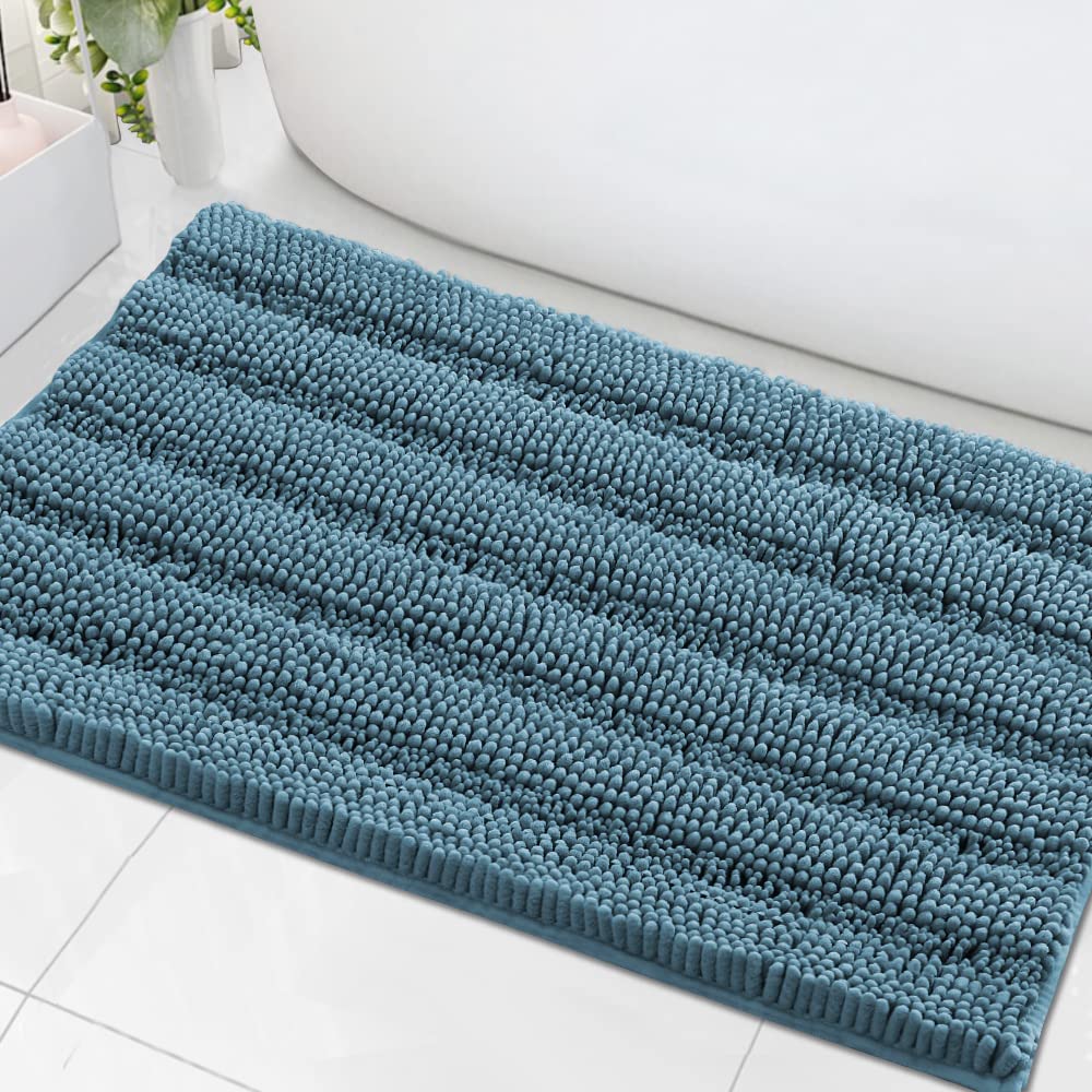 H.VERSAILTEX Grey Bathroom Rug Set Bath Mats, 2 Piece Bath Rugs Non Slip Thick Soft Chenille Striped Bath Rug Set, Bath Mats for Bathroom Sets (Grey, 20" x 32"/17" x 24")