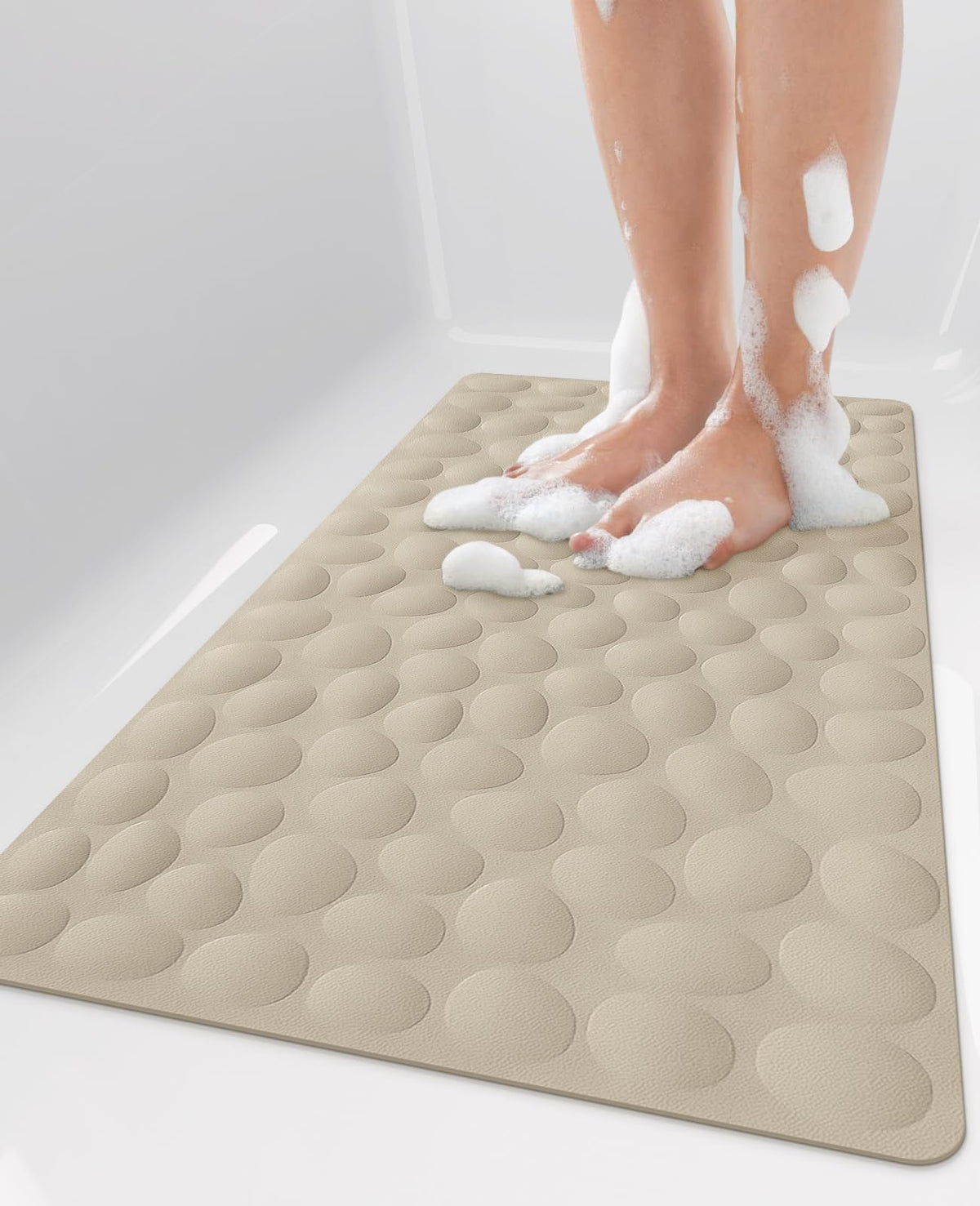 Bligli Non Slip Bathtub Mat, 16x31.5 Inch Standard Non-Slip Bathmats with Strong Suction Cups, Soft Rubber Anti-Slip Bathroom Floor Mat, Machine Washable, Comfort on Feet, 100% BPA Free (Beige)