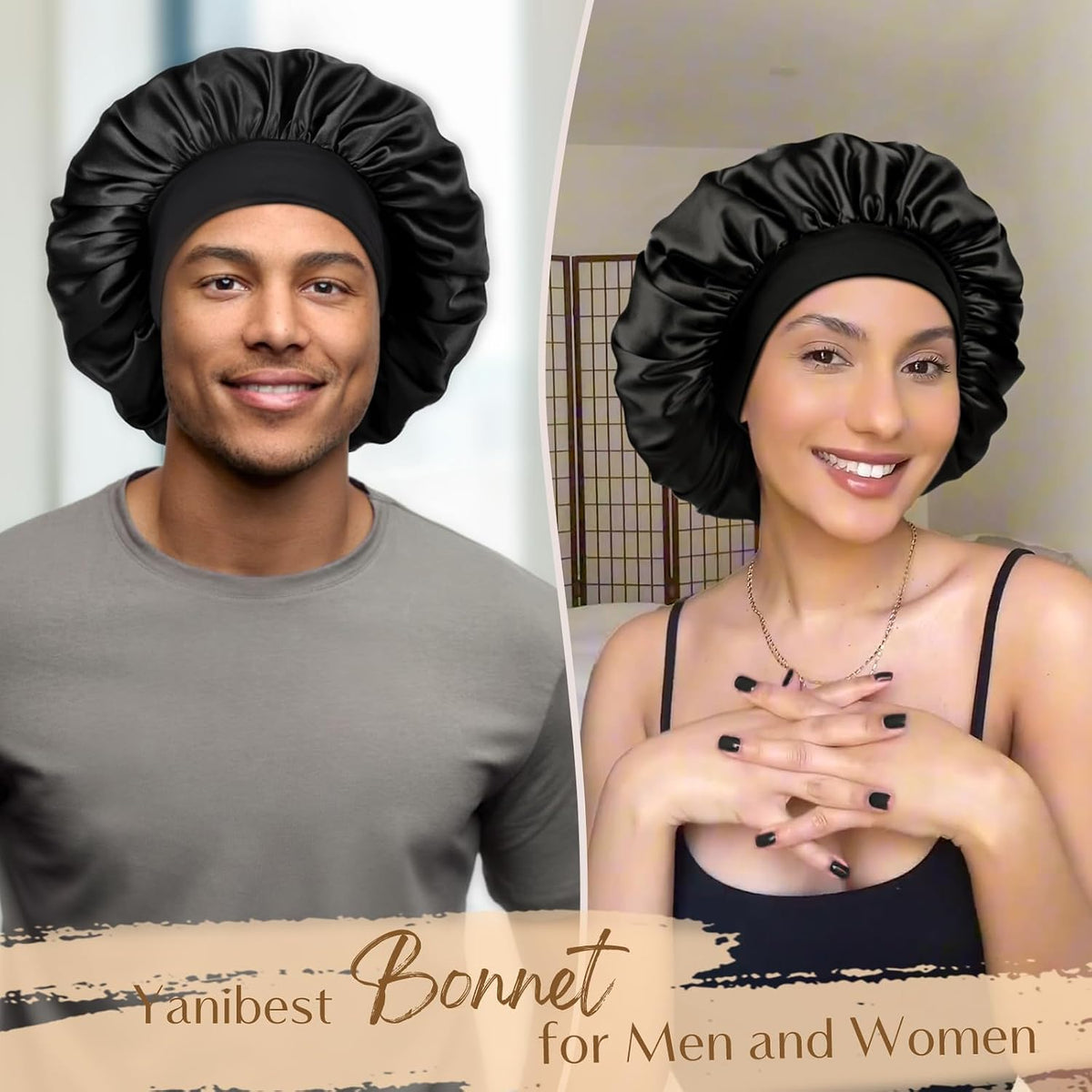 YANIBEST Soft Satin Bonnet for Men Women, Sleep Cap to Maintain Moisture
