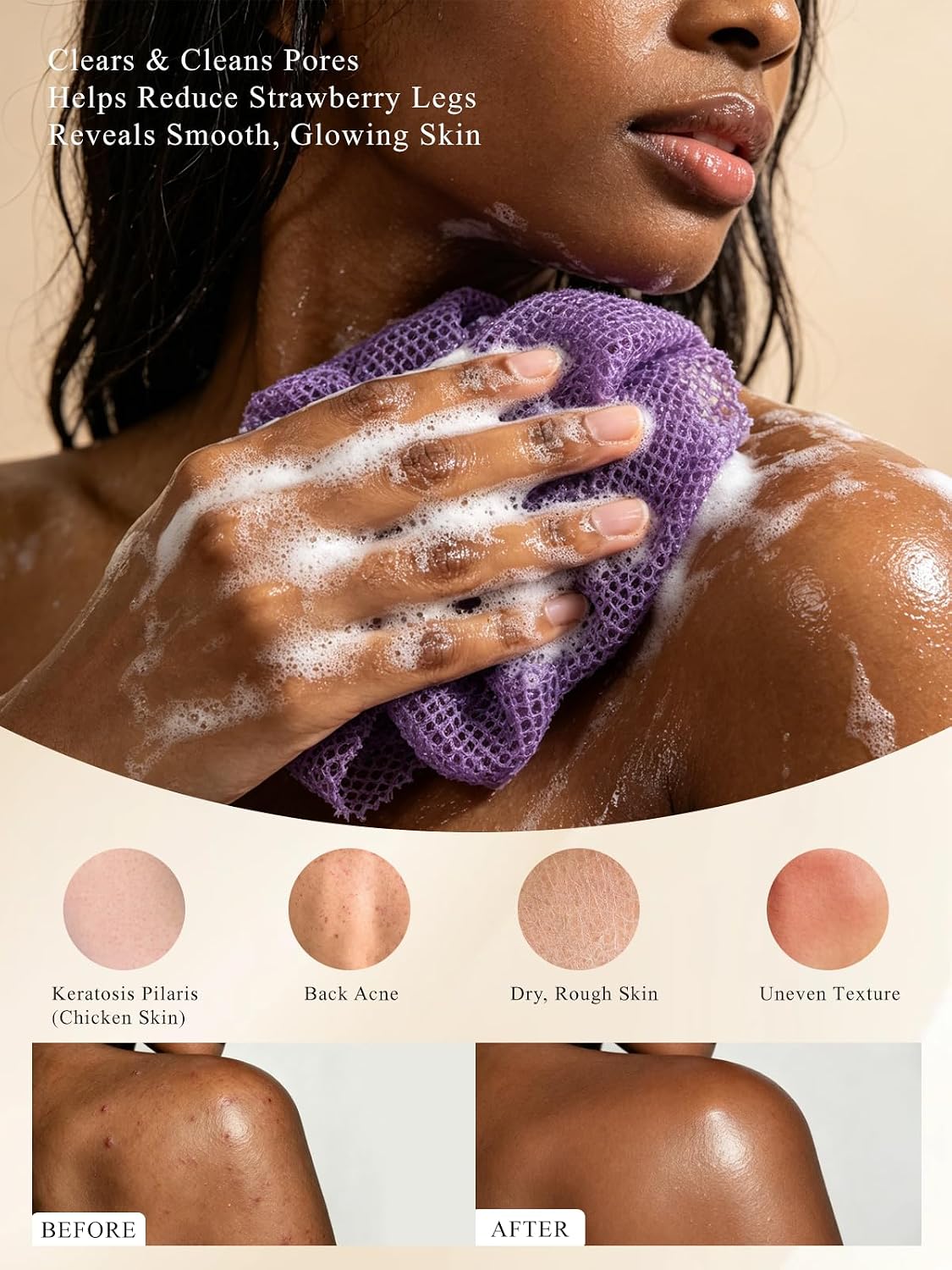 SPMKTBOZAI 4 Pack African Net Sponge, African Exfoliating Net for Body