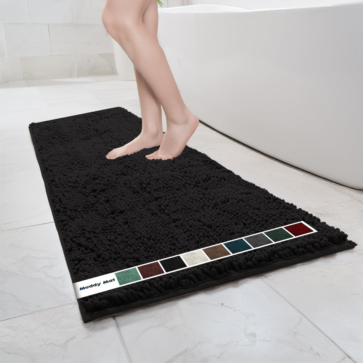 Muddy Mat Chenille Bathroom Rugs Quick Dry Microfiber Mats Non Slip Washable, Extra Thick, Soft and Highly Absorbent Bath Mats for Bathroom, Kitchen, and Shower Floor - Grey Medium 30"X19"