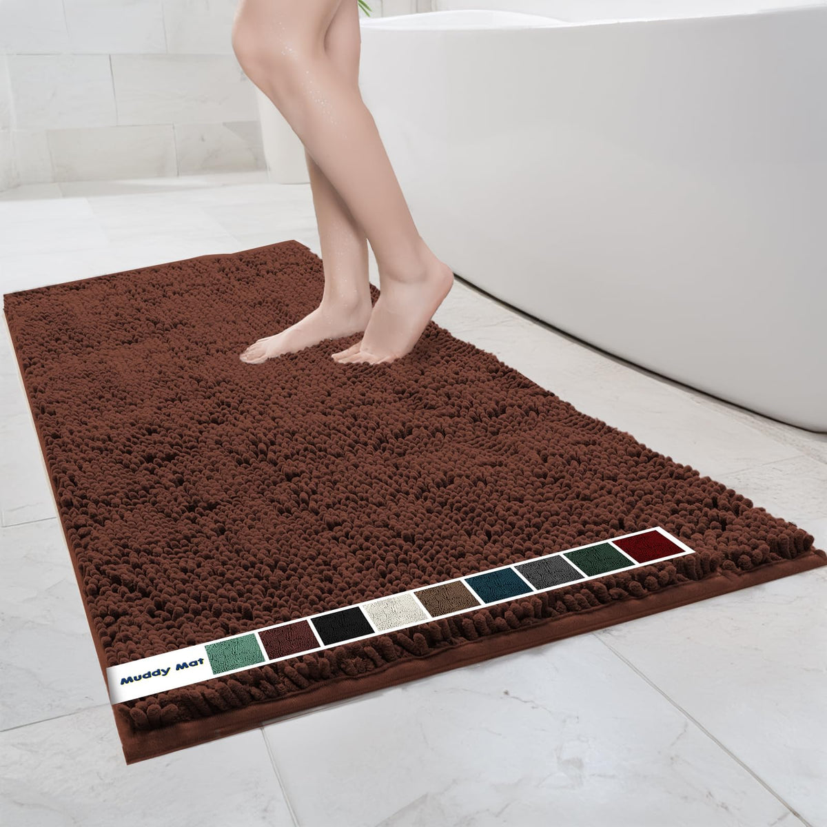 Muddy Mat Chenille Bathroom Rugs Quick Dry Microfiber Mats Non Slip Washable, Extra Thick, Soft and Highly Absorbent Bath Mats for Bathroom, Kitchen, and Shower Floor - Grey Medium 30"X19"