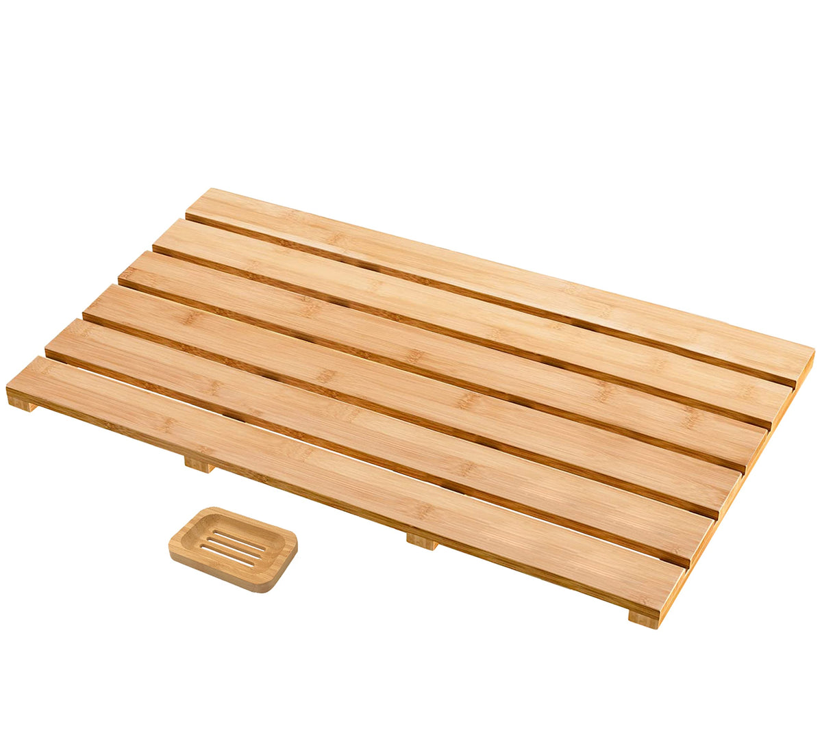 Bamboo Bath Mat, 34 x 18 Inch Foldable Roll-Up Wood Bathmat