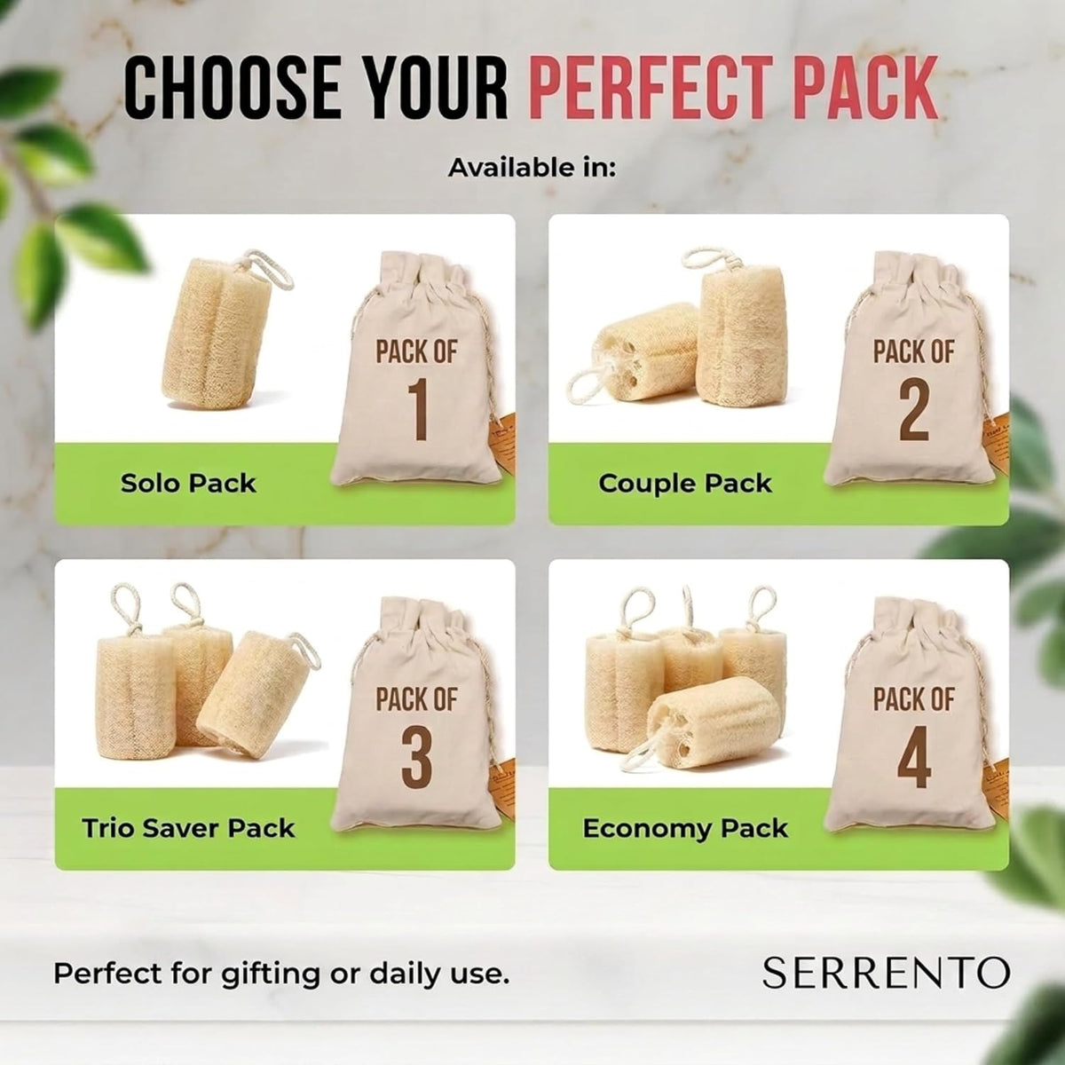 SERRENTO Loofah Body Bath Scrubber Shower - Egyptian Loofa Pack of 3 Tan