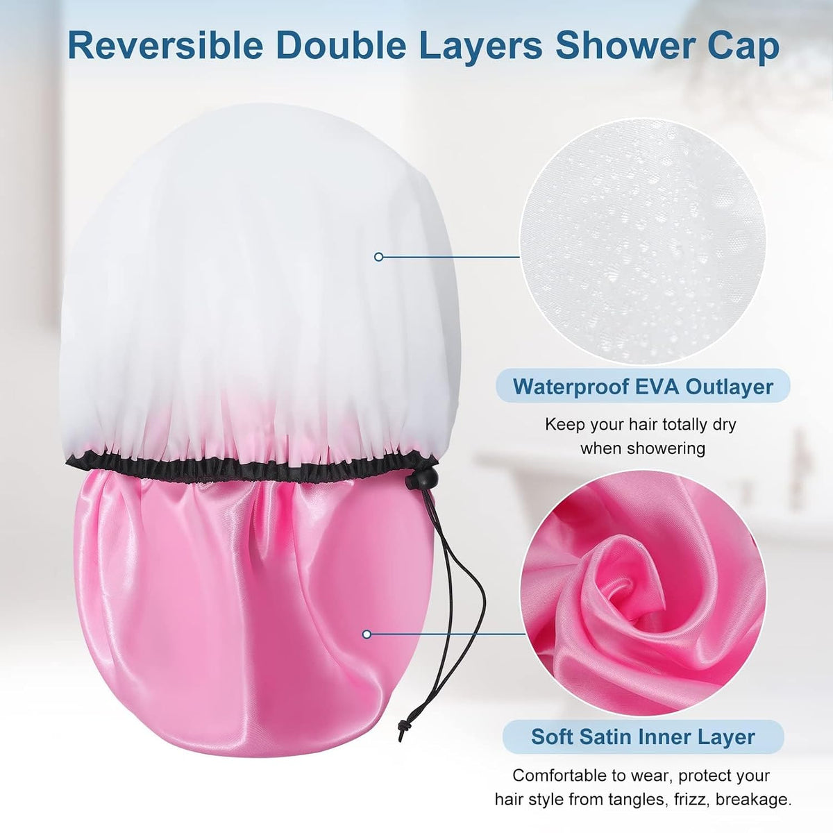 Sheomern 3 Pcs Super Jumbo Satin Lined Shower Cap for Women, Extra Large, Adjustable for Braids, Long Hair & Locs Dreadlocks