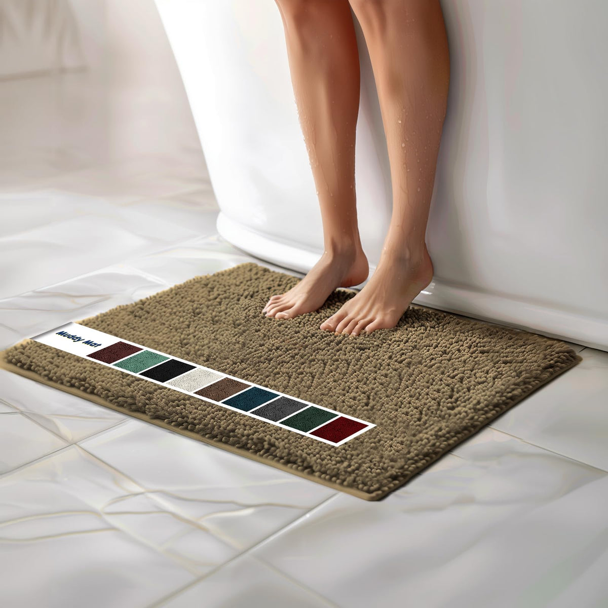 Muddy Mat Chenille Bathroom Rugs Quick Dry Microfiber Mats Non Slip Washable, Extra Thick, Soft and Highly Absorbent Bath Mats for Bathroom, Kitchen, and Shower Floor - Grey Medium 30"X19"