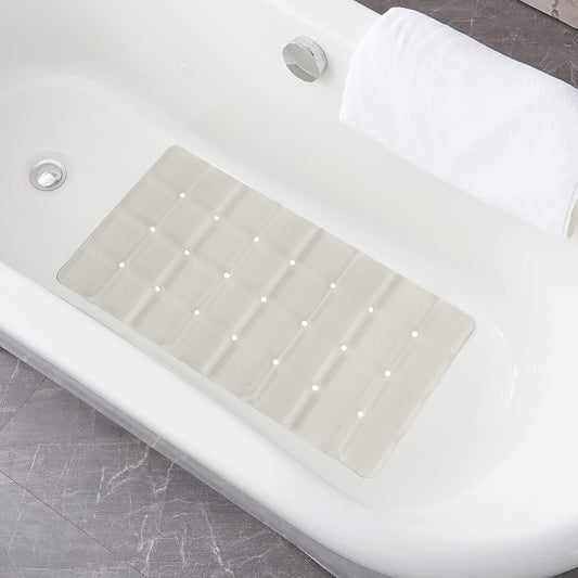 Webos Foldable Non Slip Silicon Bath Mat Bathtub mat no Suction Cups for Textured Tub and Reglazed Tub(Foldable-Beige, 28-inch x 14-inch)