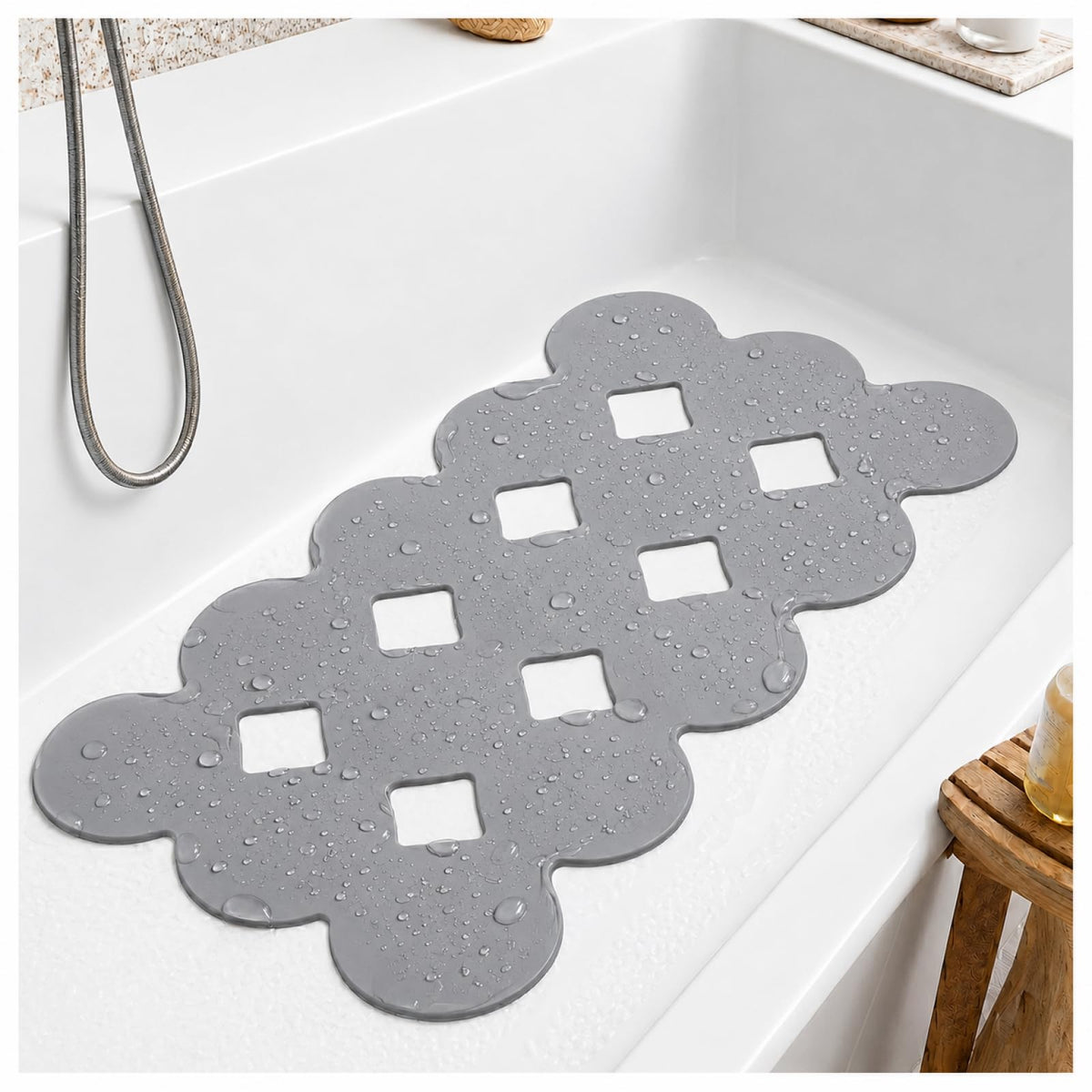Webos Patented Non Slip Bathtub Mat Shower Bath Mats with Strong Suction Cups Superior Grip&Drainage Soft Heavy Duty Natural Rubber Bath Mat for Inside The tub (White, 28x16 inch)