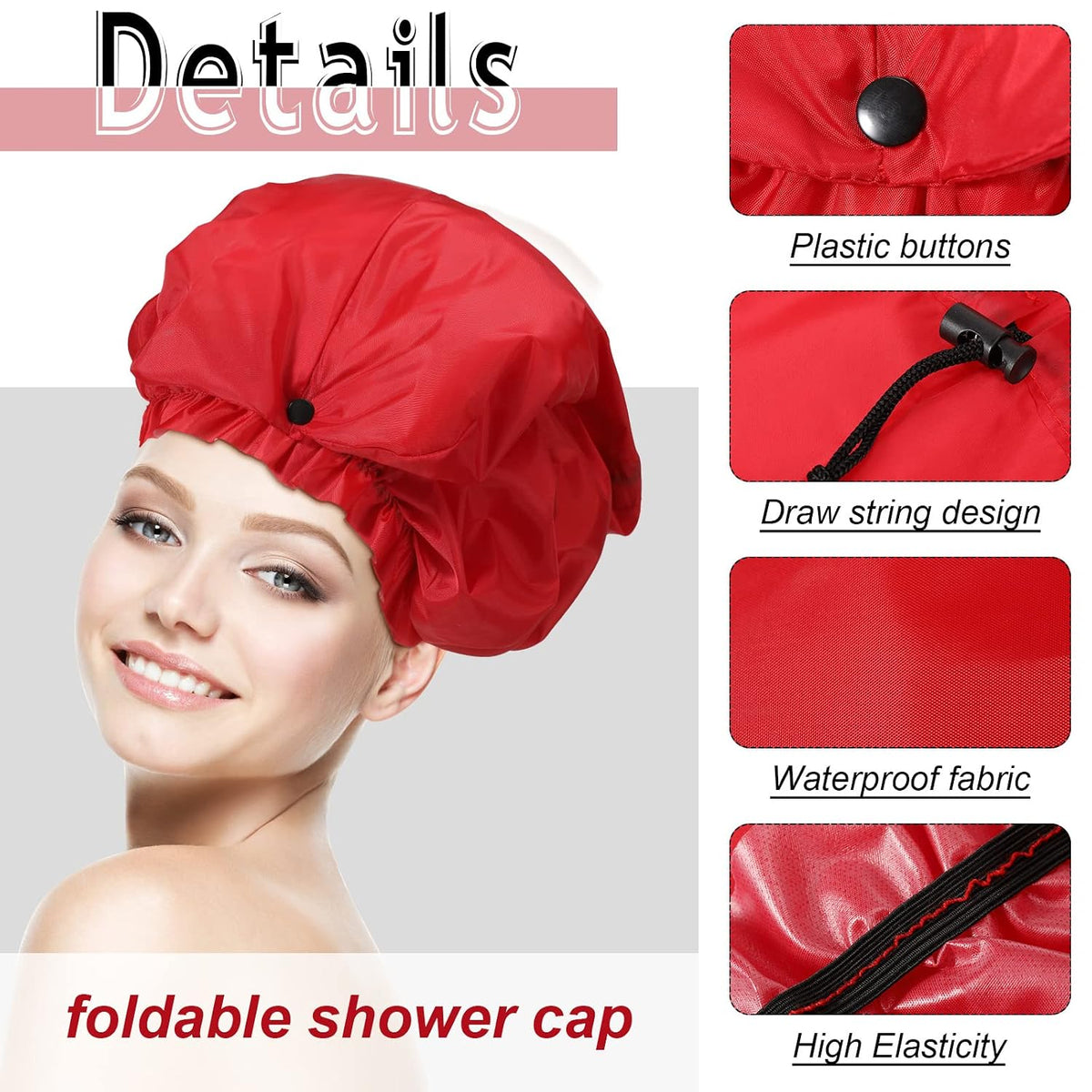 Eurzom 4 Pcs Large Shower Cap for Braids Locs, Red, Blue, Black, Gray