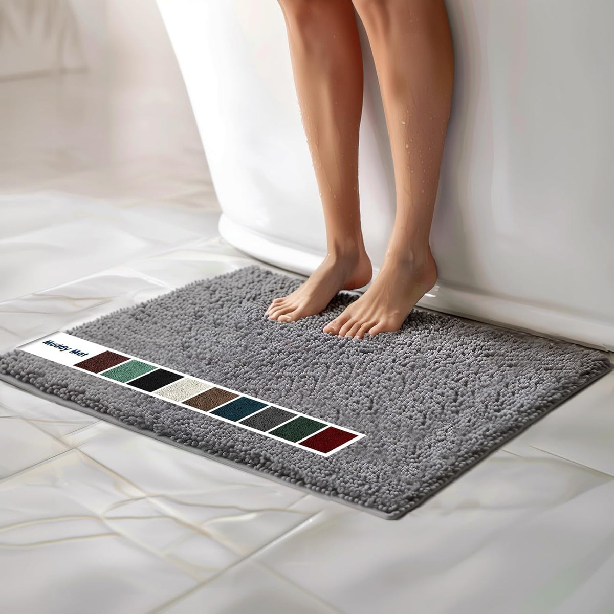 Muddy Mat Chenille Bathroom Rugs Quick Dry Microfiber Mats Non Slip Washable, Extra Thick, Soft and Highly Absorbent Bath Mats for Bathroom, Kitchen, and Shower Floor - Grey Medium 30"X19"