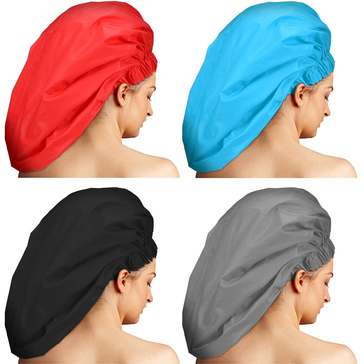 Bencailor 4 Pcs Large Shower Cap, Blank Pattern, Bright Colors