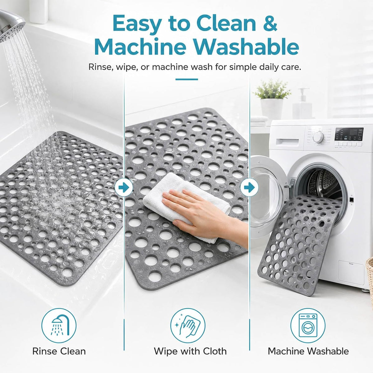 Casa and Beyond Shower Mat, Non Slip Shower Mats, Secure Shower Mats Easy to Clean,Washable Non-Slip Bathtub Mats for Inside Showers (Grey,27.6 * 15 in)