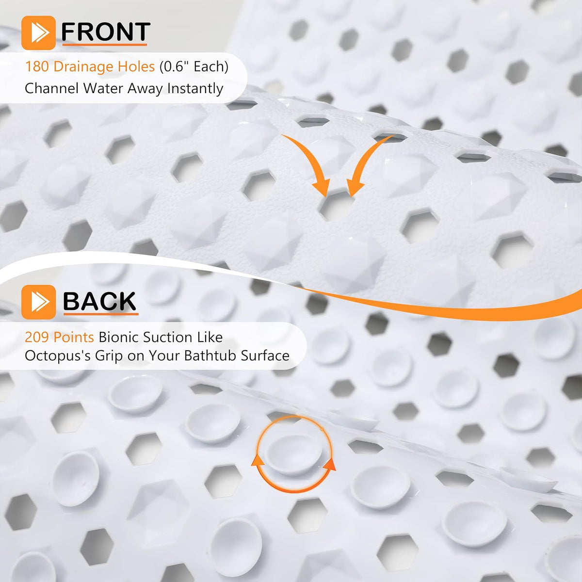 Yimobra Bathtub Mat Non Slip, 27.5"X15.5" Machine Washable Shower Floor Mat, Soft on Feet, Bathmat with Drain Holes and Suction Cups, Bathroom Essentials, White