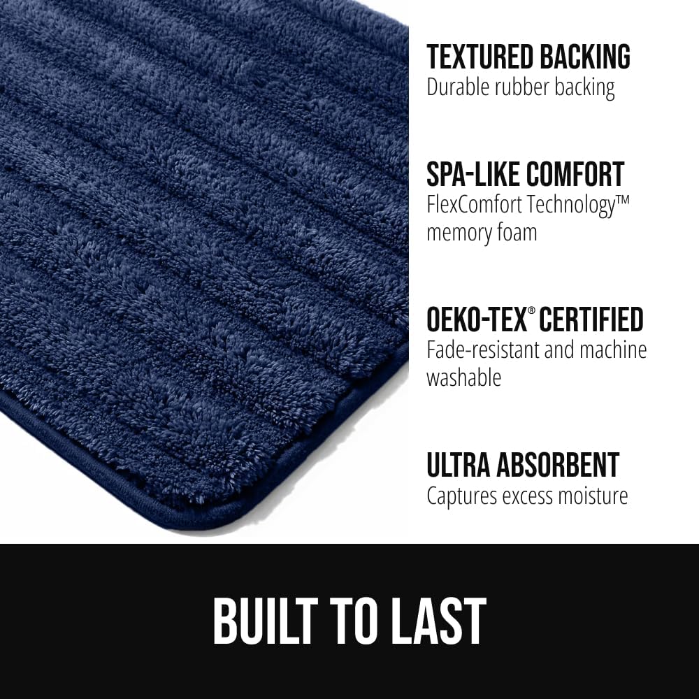 GORILLA GRIP Memory Foam Bathroom Rugs, Absorbent Bath Mat, 24x16 Navy