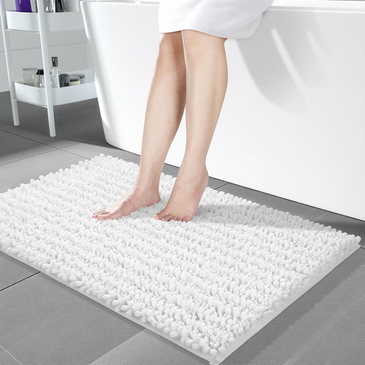 Yimobra Bathroom Rugs Non Slip Washable 32x20 Inch - Ultra Soft Absorbent Chenille Bath Mat, Quick Dry Shaggy Floor Carpet for Tub Shower, Gray Home Decor Accessories