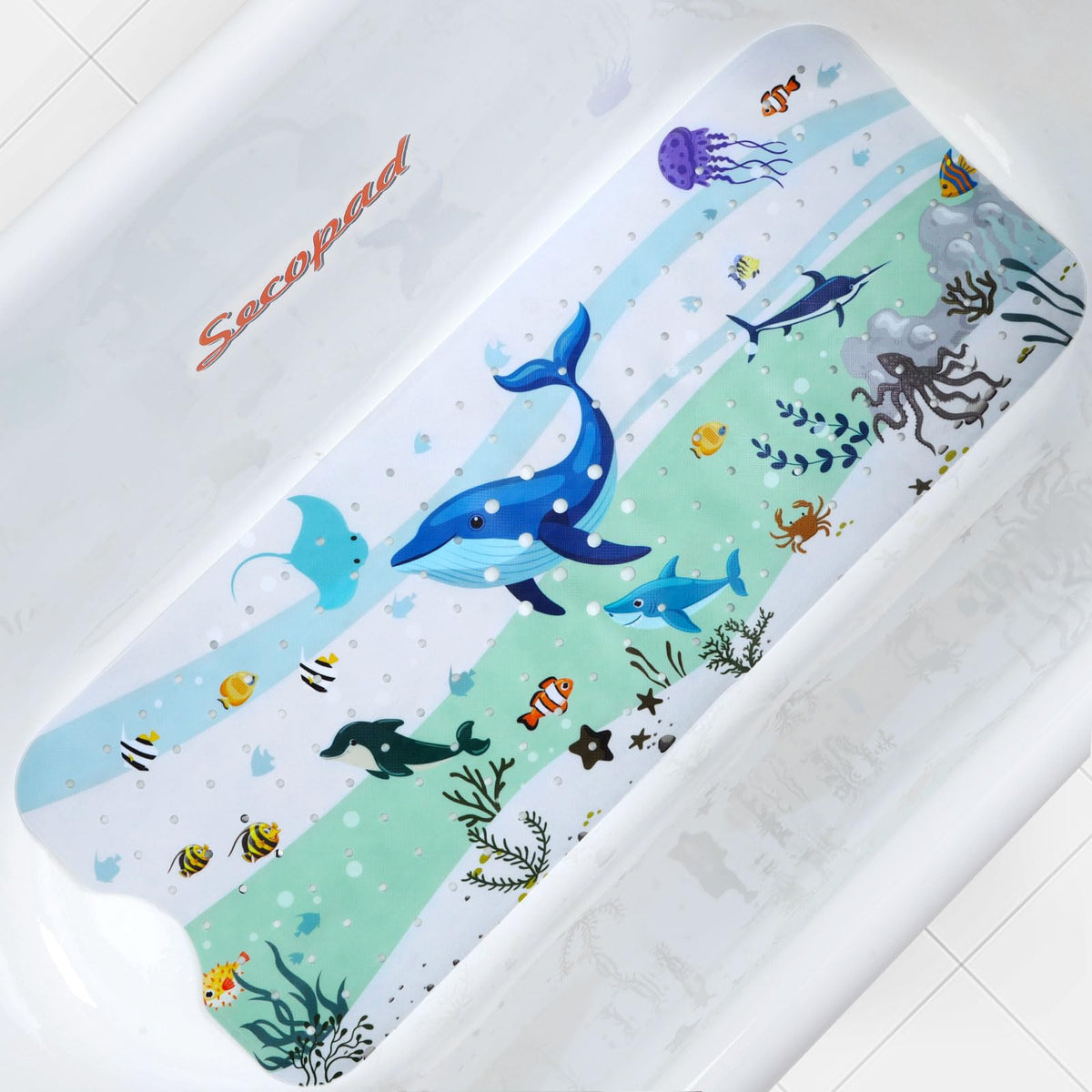 Secopad Bathtub Mat Non Slip, Cute Tub Mat, 40" x 16", Turtles