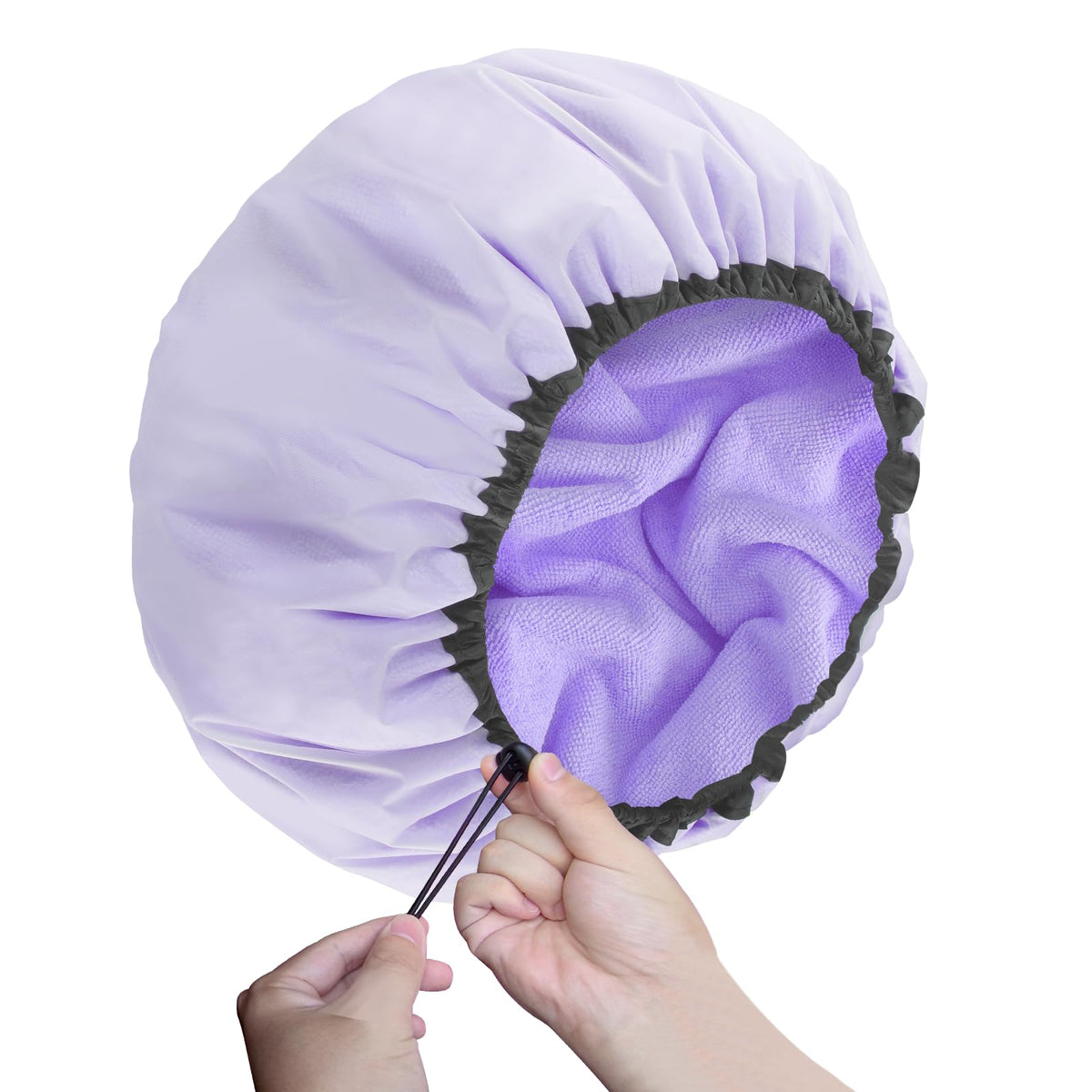 Sheomern 2 Pcs 15" XL Extra Large Terry Lined Shower Cap, Adjustable Dual Waterproof Shower Cap for Women Reusable Soft Hair Cap Bath Cap for Long Braids, Thick Hair, Locs, Curly Hair