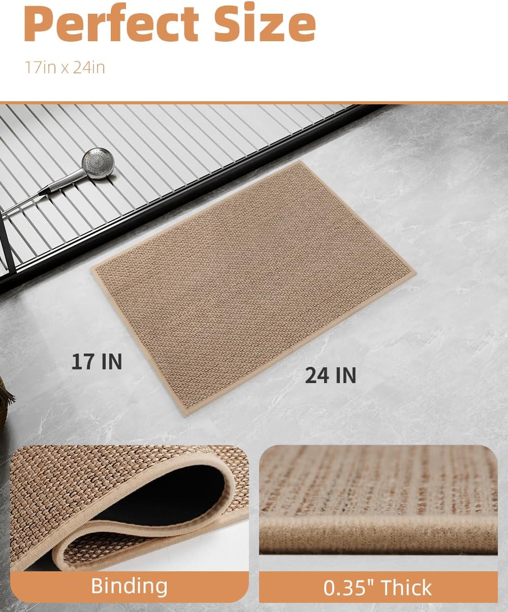 PADOOR Non-Slip Bath Mat, Braided Absorbent Bathroom Mat, 17''x24'' Beige
