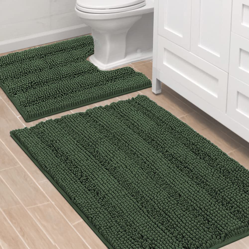 H.VERSAILTEX Grey Bathroom Rug Set Bath Mats, 2 Piece Bath Rugs Non Slip Thick Soft Chenille Striped Bath Rug Set, Bath Mats for Bathroom Sets (Grey, 20" x 32"/17" x 24")