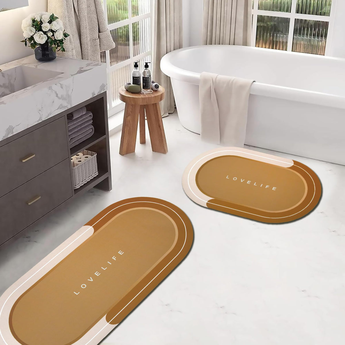 Rubber Bath mats Quick-Drying Non-Slip Bathroom mat Super Absorbent Bath mat Instant Dry Bath mat, Bathroom Rug in Front of The Kitchen Sink, Shower Room, Bathtub, Oval(Grey+16.9x26.7in)