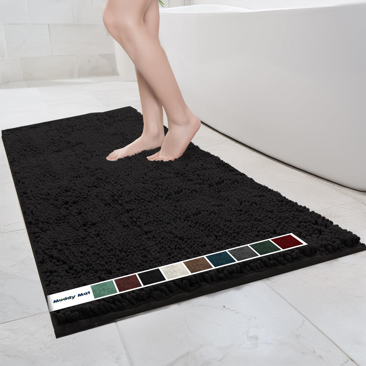 Muddy Mat Chenille Bathroom Rugs Quick Dry Microfiber Mats Non Slip Washable, Extra Thick, Soft and Highly Absorbent Bath Mats for Bathroom, Kitchen, and Shower Floor - Grey Medium 30"X19"