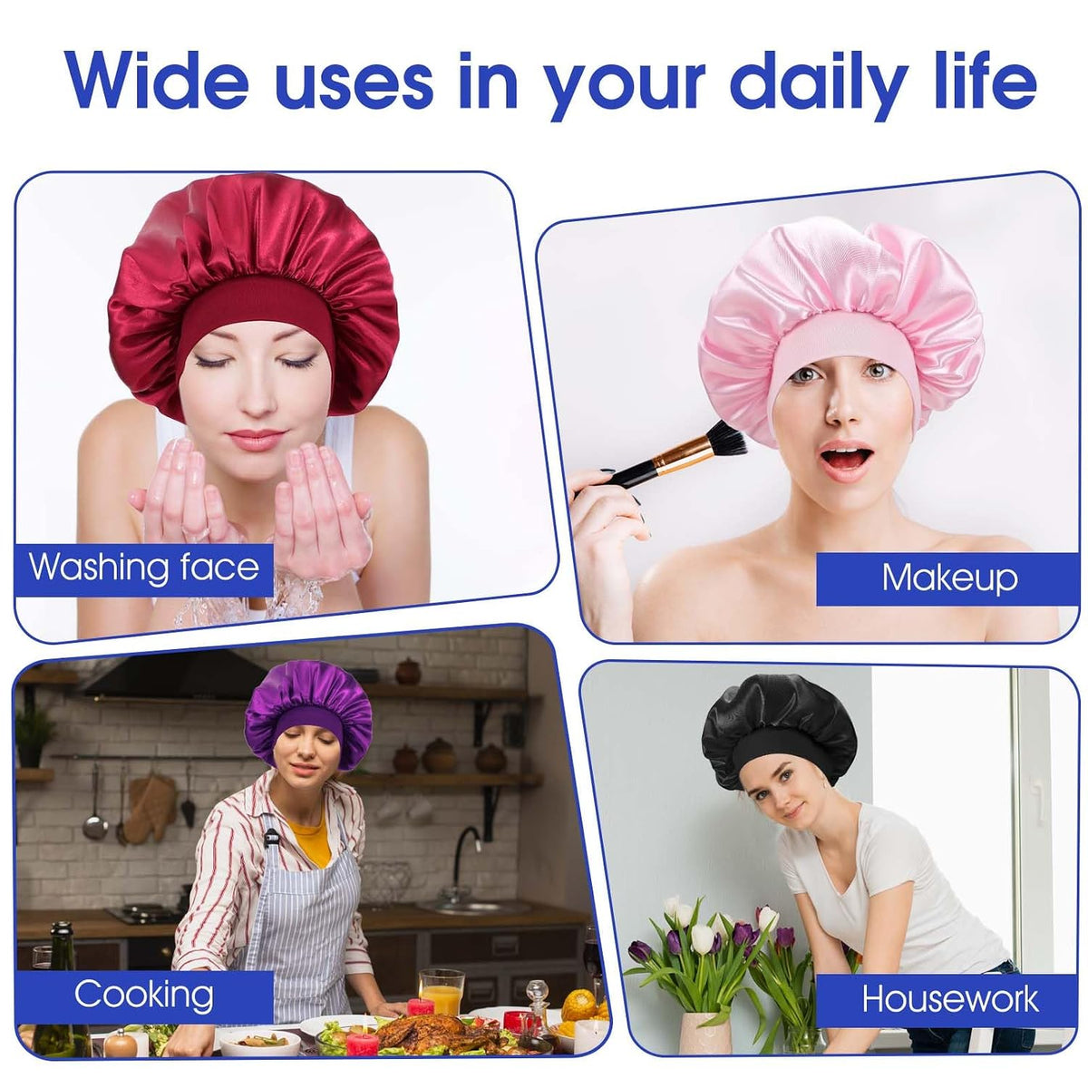 WLLHYF 18 Pcs Satin Bonnets for Sleeping, Large Silk Bonnet Wide Band Hair Bonnet Soft Elastic Hair Wrap Cap Silky Shower Cap for Black Women Men Curly Hair