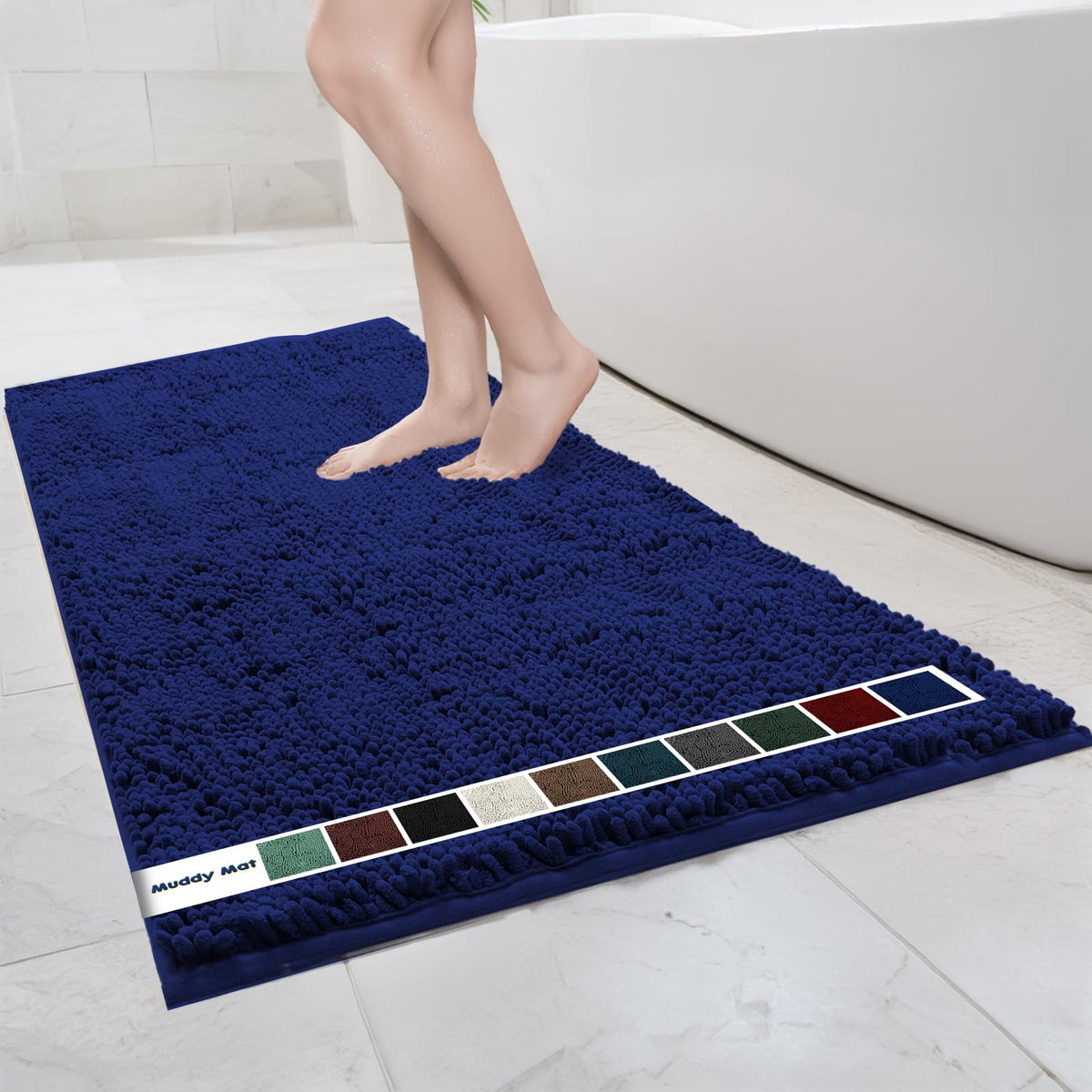 Muddy Mat Chenille Bathroom Rugs Quick Dry Microfiber Mats Non Slip Washable, Extra Thick, Soft and Highly Absorbent Bath Mats for Bathroom, Kitchen, and Shower Floor - Grey Medium 30"X19"