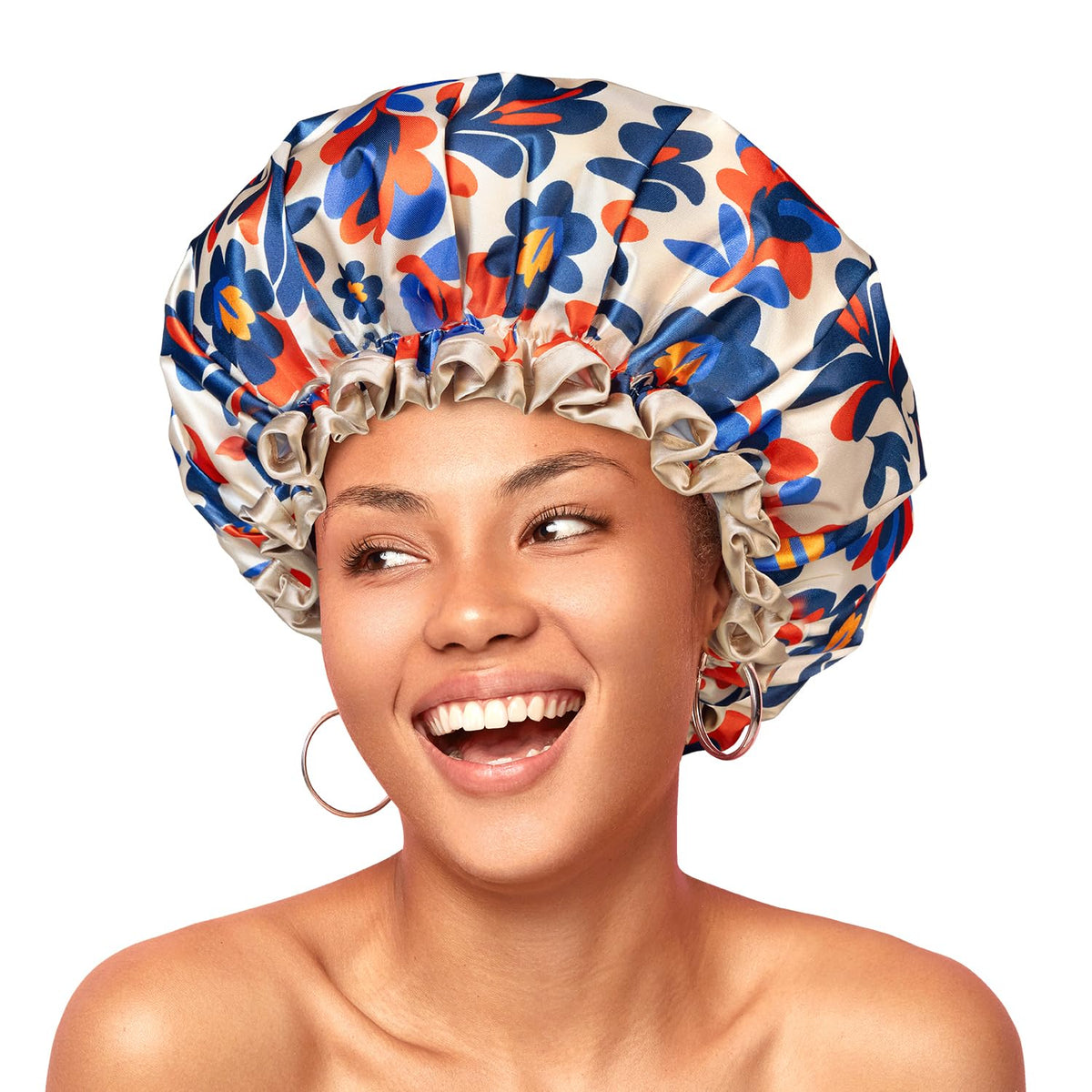 mikimini Large Shower Cap for Women Long Hair, Abstract Print, 2 Pieces